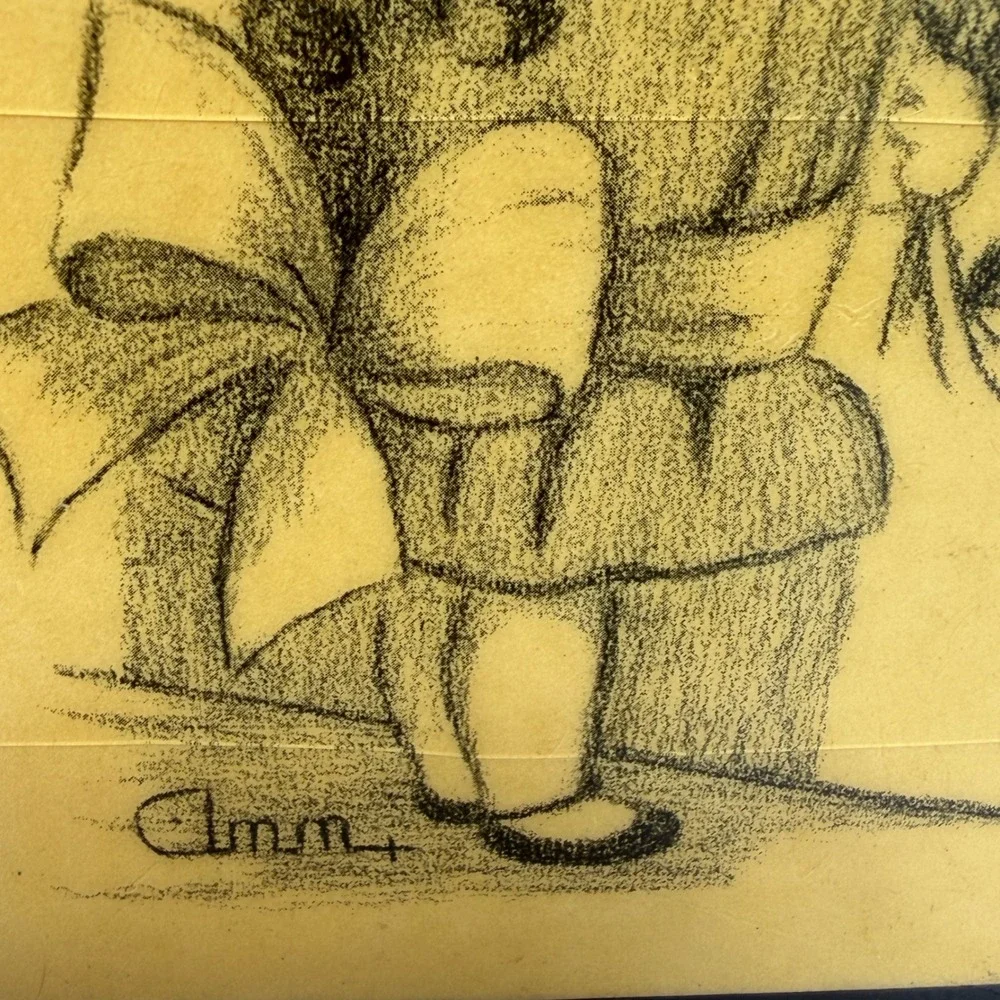 Vintage 1972 Ann Adams Wood Plaque Decoupage Girl in Sun‎ Hat Sketch Wall Art